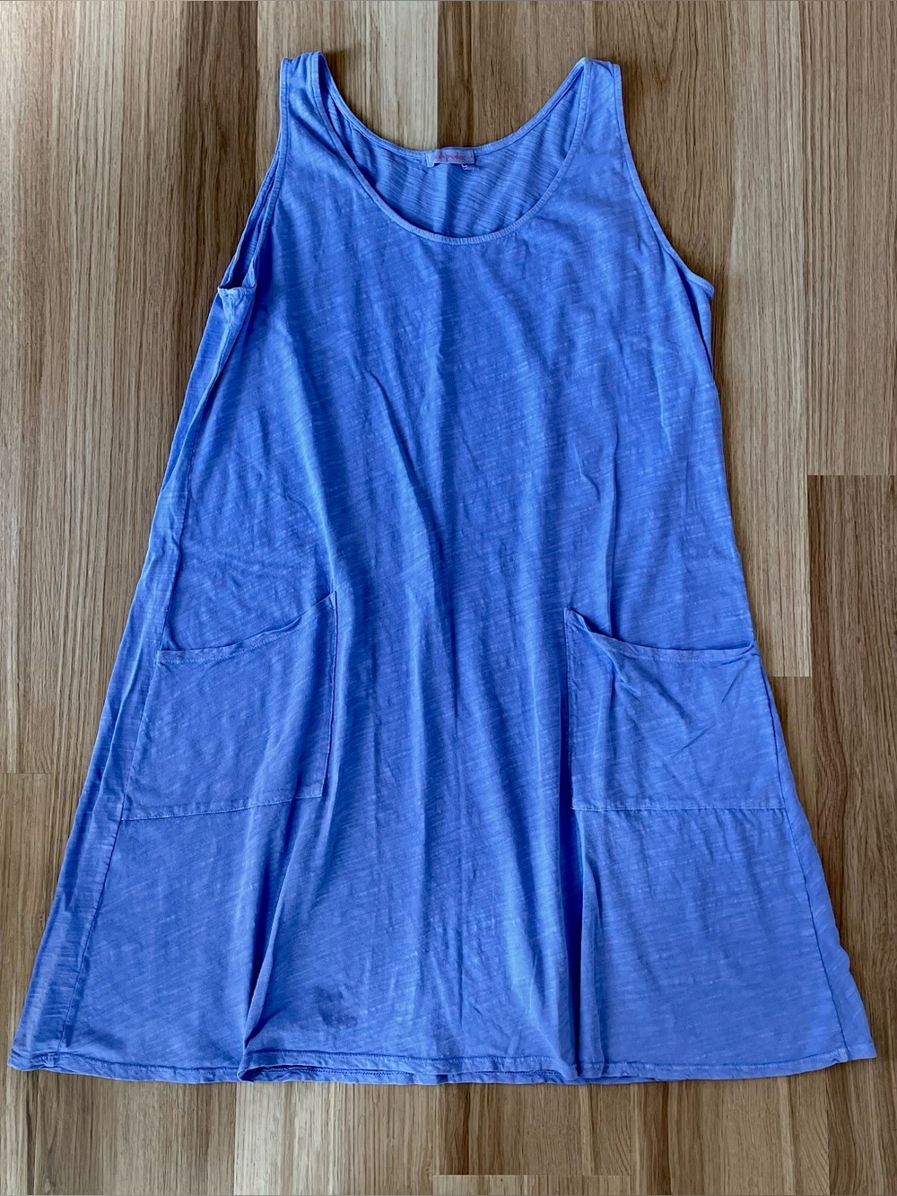 Fresh Produce Women's 1X Blue Cotton Drape Tank Dress Pockets Coastal Lagenlook